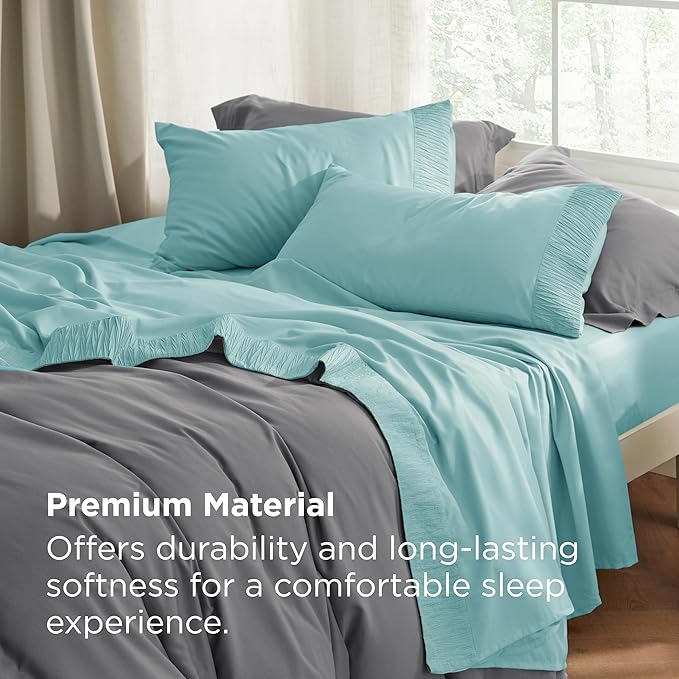Bedsure Queen Sheet Set - 4 Pieces Soft Queen Size Sheets - Breathable & Cooling - Hotel Luxury - Easy Care Polyester Microfiber Bedding for Women, Men, Spa Blue
