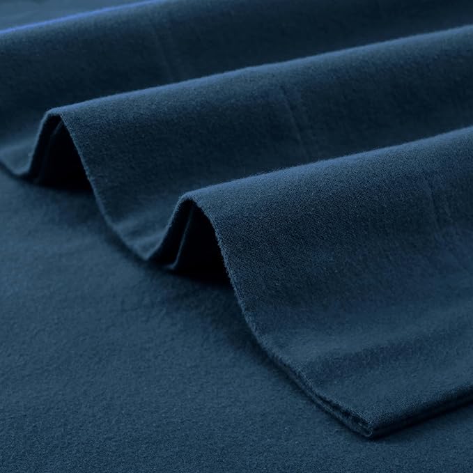Superior Paisley or Solid Flannel Cotton Sheet Set, Fuzzy Warm Sheets, Traditional Bohemian Bedding, Includes 1 Flat Sheet, 1 Elastic Deep Pocket Fitted Sheet, 2 Pillowcases, King, Navy Blue