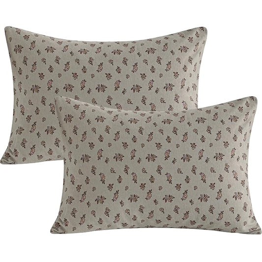 NTBAY 2 Pack 100% Natural Jersey Cotton Toddler Pillowcases, Super Soft and Breathable Travel Pillow Cases with Envelope Closure for Nursery, 13x18 Inches, Grey Floral