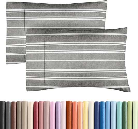 King Pillow Cases Set of 2 - Ultra Soft Hotel Quality Pillowcase Covers - Comfy, Cozy & Wrinkle Free - Shrinkage and Fade Resistant - Machine Washable Pillow Protectors - 2 Piece Set - Grey Stripes 3