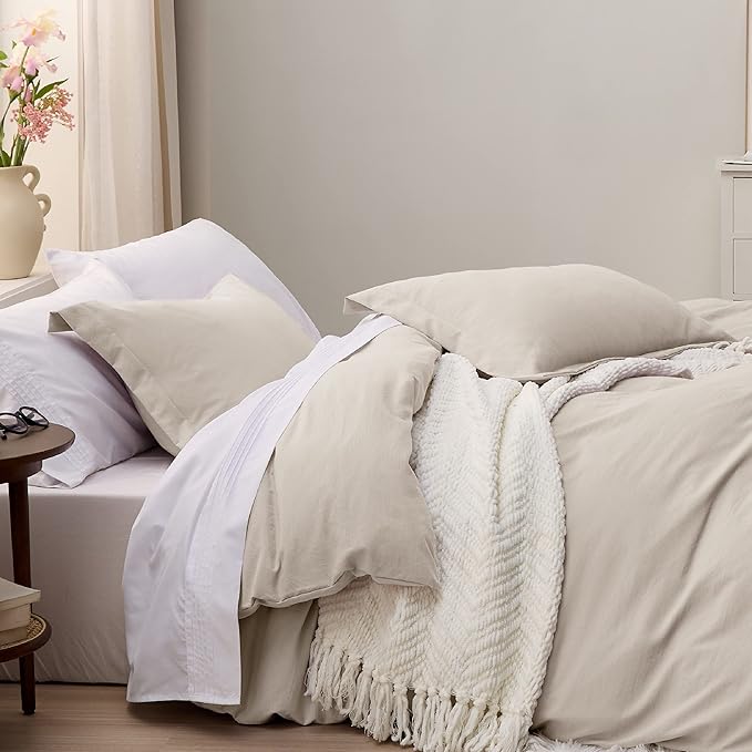 Bedsure Oversized King Duvet Cover - 3 Pieces Prewashed Cotton-Like Polyester Extra Soft Bedding Set, Includes 1 Duvet Cover 120x98 Inches with Zipper Closure & 2 Pillow Shams, Linen, No Comforter