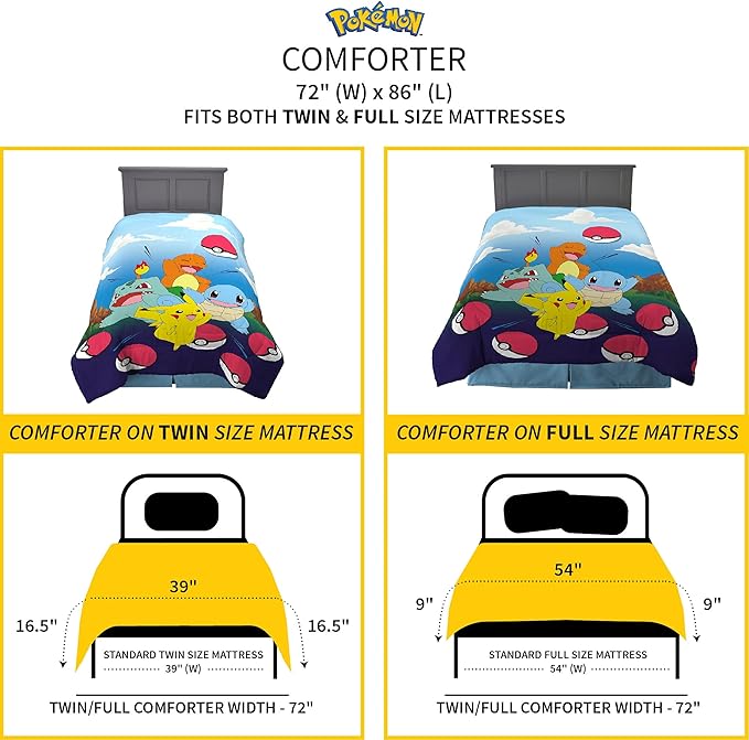 Franco Kids Bedding Super Soft Microfiber Reversible Comforter, Twin/Full, Pokemon