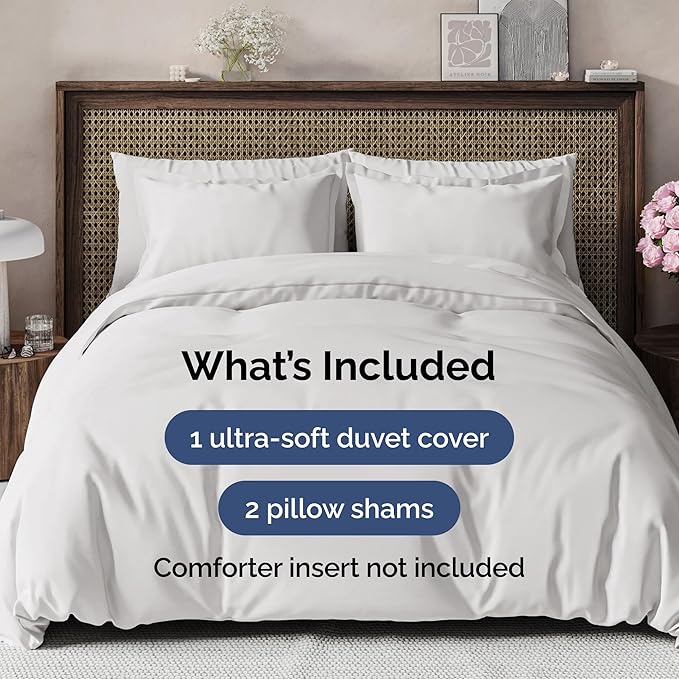 Duvet Cover Queen Size - Extra Soft Queen Size Duvet Cover - Lightweight & Breathable - Easy Care & Fade Free with Zipper Closures & Ties - 90" x 90" Inches - (French Grey) Comforter Not Included