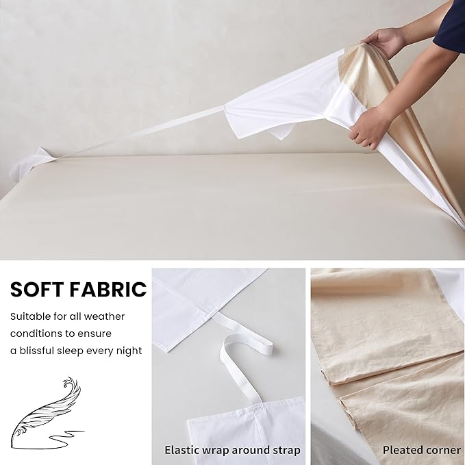 BISELINA French Linen Wrap Around Bed Skirt with Pleated Corner 18-Inch Tailored Drop Natural Flax Cotton Blend Basic Soft Cozy (18" Queen, Linen)
