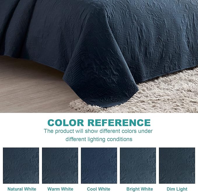 Hansleep Quilt Set Ultrasonic Lightweight Bed Decor Coverlet Set Comforter Bedding Cover Bedspread for All Season Use (Navy Blue, Full/Queen 90x96 inches)