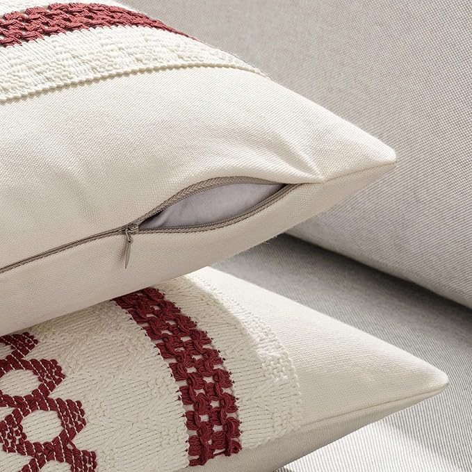 MIULEE Set of 2 Christmas Burgundy Boho Decorative Lumbar Pillow Covers 12x20 Inch Farmhouse Rustic Couch Throw Pillows Modern Cotton Cushion Covers Retro Macrame Woven Home Decor for Bed Sofa Chair