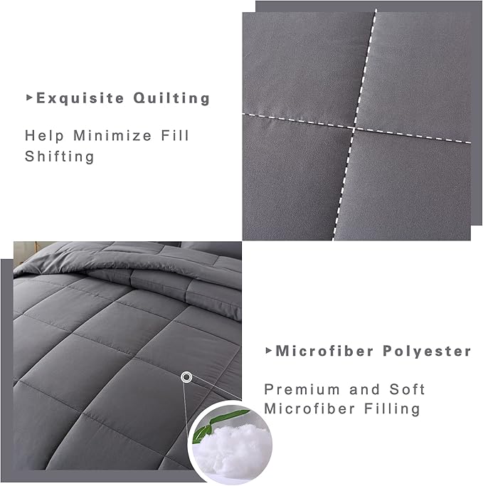 DOWNCOOL King Size Comforter Set -All Season Bedding Comforters Sets with 2 Pillow Cases -3 Pieces Bed Set Down Alternative King Bedding Set -Grey King Comforter Set(102"x90")