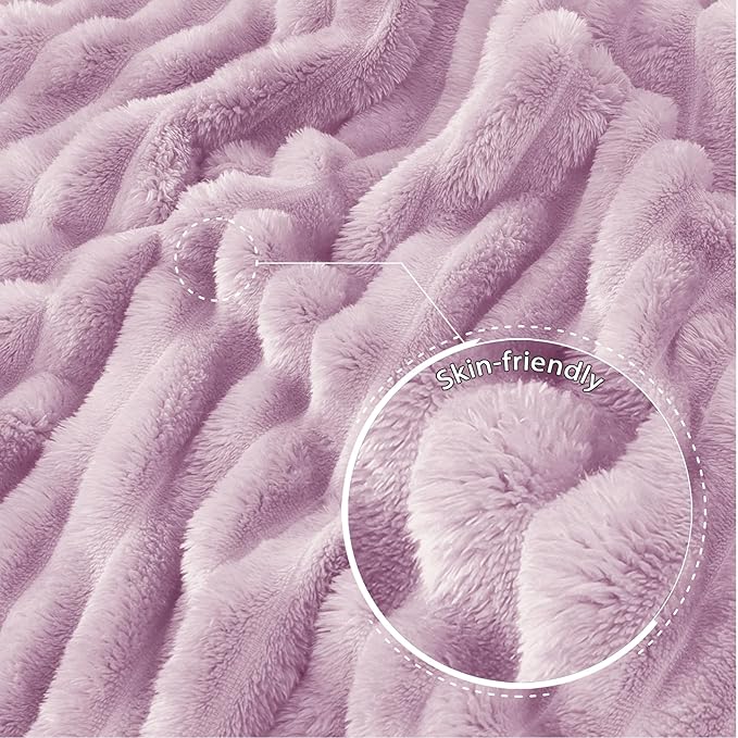 Exclusivo Mezcla King Size Flannel Fleece Blanket, Super Soft Striped Jacquard Bed Blanket, Lightweight Fuzzy Cozy for All Seasons, 90x104 Inches, Lilac Purple