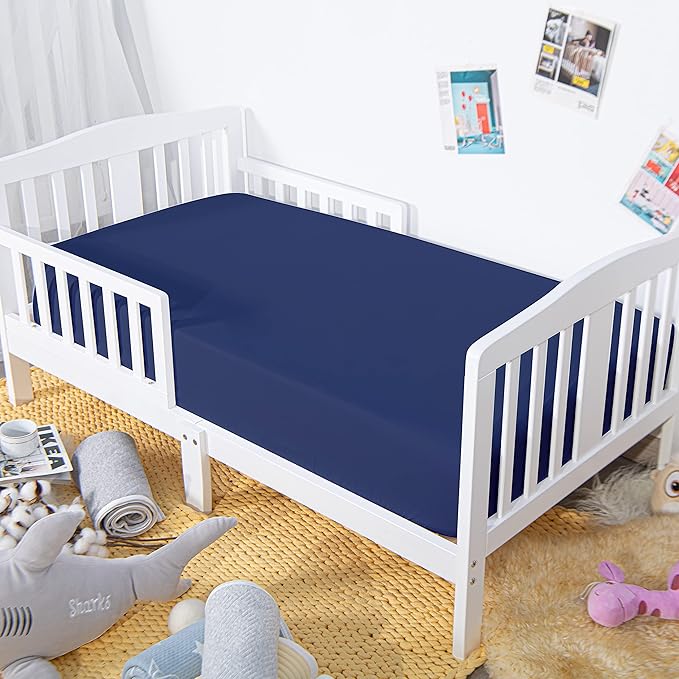 NTBAY 100% Brushed Microfiber Fitted Crib Sheet, Super Soft and Cozy 28x52 Crib Sheet for Standard Crib and Toddler Mattresses, Boys, Girls, Unisex, Navy Blue, 28x52 Inches