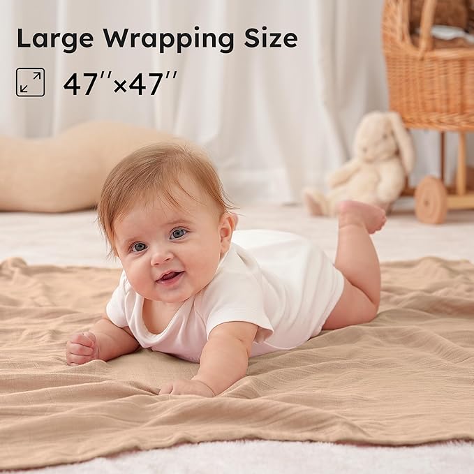 Yoofoss Muslin Swaddle Blankets, Organic Baby Blankets, 47 x 47 Inches Receiving Blanket for Baby Boys and Girls, Baby Essentials for Newborns Soft Breathable