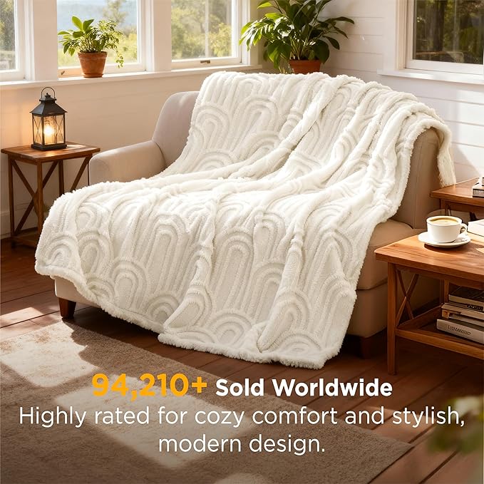 Bedsure GentleSoft Cozy Throw Blanket for Couch - Soft Boho Blankets for Women, Fuzzy Fleece Comfort Throw, Spring Boho Home Room Decor Aesthetic, Gifts for Women Teen Girl, Off White, 50x60 Inches