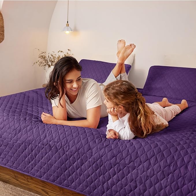Exclusivo Mezcla Reversible Full Queen Quilt Bedding Set with Pillow Shams, Lightweight Quilts Queen Size, Soft Bedspreads Bed Coverlets for All Seasons - (Deep Purple, 90"x96")