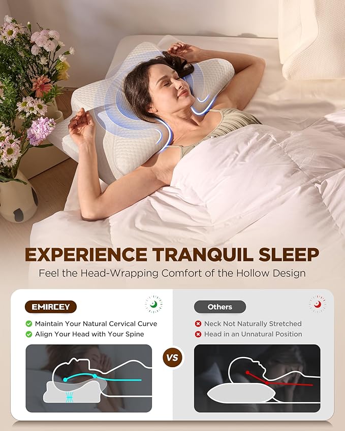 Emircey Clinical-Level Relief Cervical Neck Pillow for Sleeping, Ergonomic for Back Stomach Sleepers, Orthopedic Contour Memory Foam Pillow for Side Sleepers,Cooling Pillow for Neck Relief, White,King