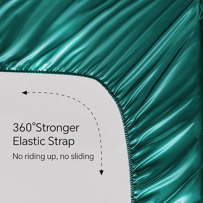 BEDELITE King Size Sheets Set, Luxury Soft Teal Satin Sheets for Hair and Skin, Similar to Silk Bed Sheets Set 4 Pieces with 1 Deep Pocket Fitted Sheet, 1 Flat Sheet, and 2 Pillowcases