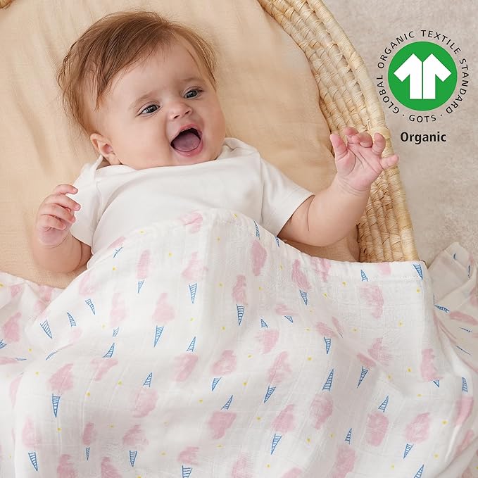 Yoofoss Muslin Swaddle Blankets, Organic Baby Blankets, 47 x 47 Inches Receiving Blanket for Baby Boys and Girls, Baby Essentials for Newborns Soft Breathable