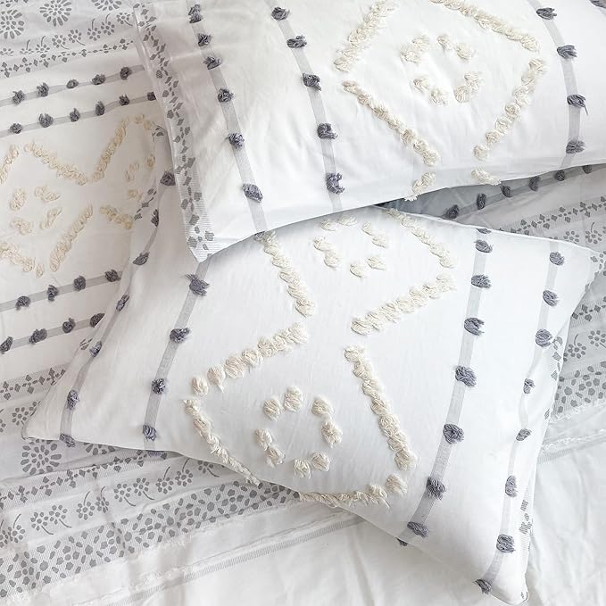 Style Quarters 2pcs Twin Duvet Cover Set Creamy Boho Tufted Duvet Cover Set Polycotton Bedding Set for Dormitory with Clipped Jacquard Stripe Twin Size Comforter Cover Sets