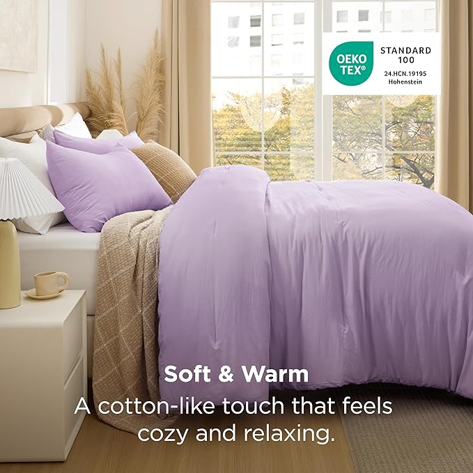 Bedsure King Comforter Set, Lavendar Soft Prewashed Bedding for All Seasons, 3 Pieces GentleSoft™ Bed Set, 1 Lightweight Comforter (104"x90") and 2 Pillowcases (20"x36")