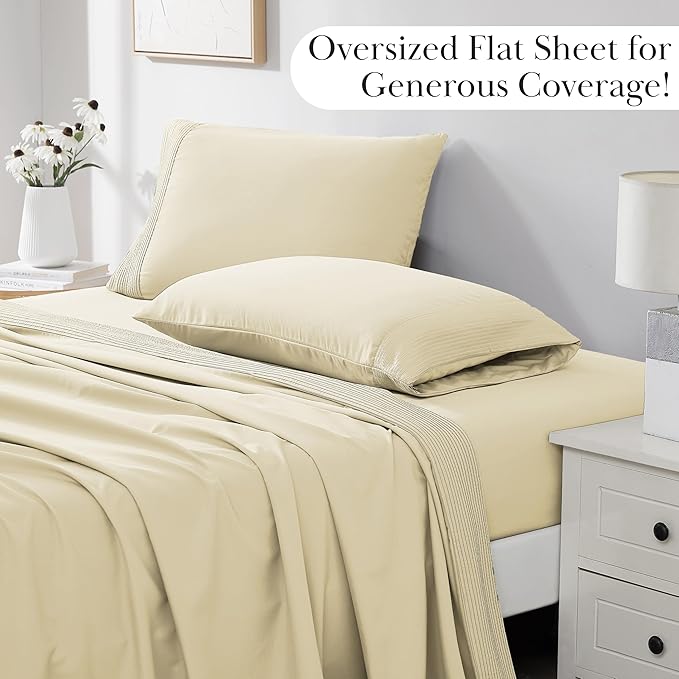 Southshore Fine Living, Inc. Split King Bed Sheets 5-Piece Set | 21" Extra Deep Pocket with 2 Pillowcases | Hotel Luxury Quality | Easy Care, Shrinkage Free Bedsheet | Microfiber Bedsheets | Cream