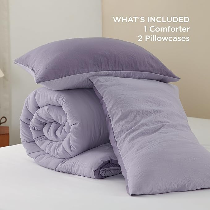 Bedsure King Comforter Set, Purple Lavender Soft Prewashed Bedding for All Seasons, 3 Pieces GentleSoft™ Bed Set, 1 Lightweight Comforter (104"x90") and 2 Pillowcases (20"x36")