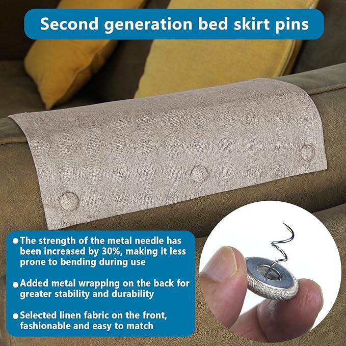 Flax Covered Button Twist Pins - for Bed Skirts Pins,Sofa,Upholstery,Armchair Caddies, Armrest Covers, Slipcovers (12, M-Light Brown 12)