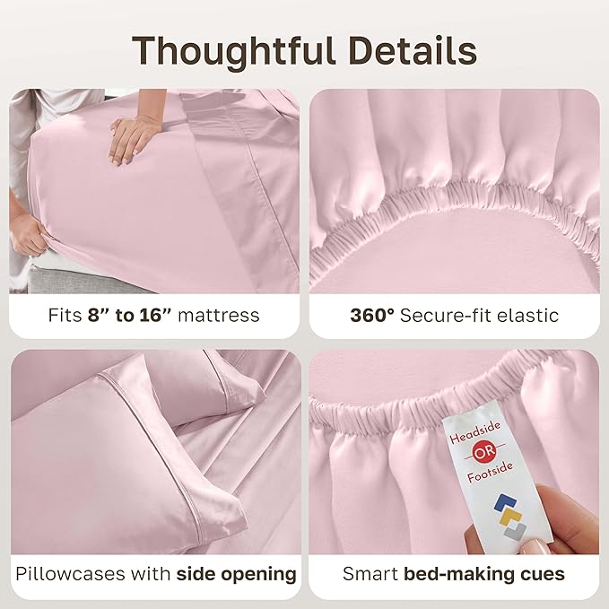 California Design Den King Size Sheets Set - 400 Thread Count Sateen, Natural 100% Cotton Sheets with Deep Pockets, Breathable and Durable Bedding Set - Pink