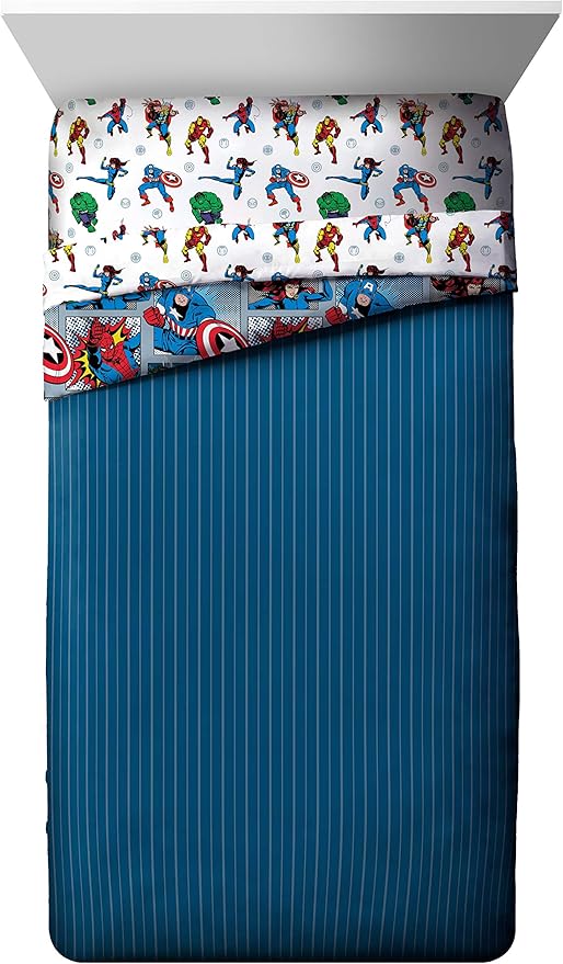 Jay Franco Marvel Avengers Fighting Team 5 Piece Full Bed Set - Includes Reversible Comforter & Sheet Set Bedding - Super Soft Fade Resistant Microfiber (Official Marvel Product)