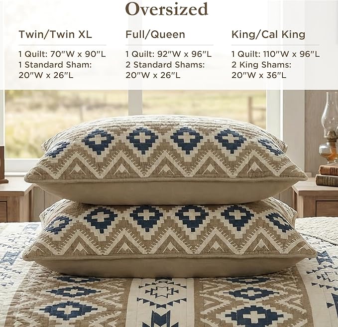 Woolrich Reversible Quilt Cabin Lifestyle Design - All Season, Breathable Coverlet Bedspread Bedding Set, Matching Shams, Oversized King/Cal King, Montana Tribal Tan 3 Piece