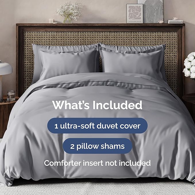 Duvet Cover Queen Size - Extra Soft Queen Size Duvet Cover - Lightweight & Breathable - Easy Care & Fade Free with Zipper Closures & Ties - 90" x 90" Inches - (Steel Blue) Comforter Not Included