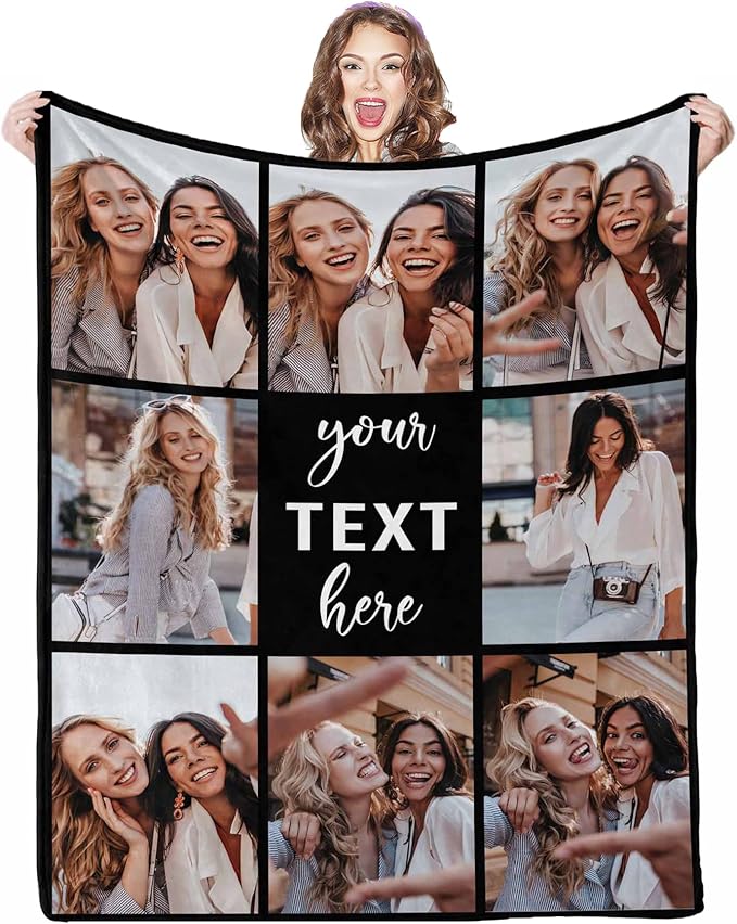 Picture Blanket Personalized Photo, 8 Photos Blanket Customize Custom Friendship Blanket Long Distance Friendship Gifts for Besties, Female, Soul Sister, BFF