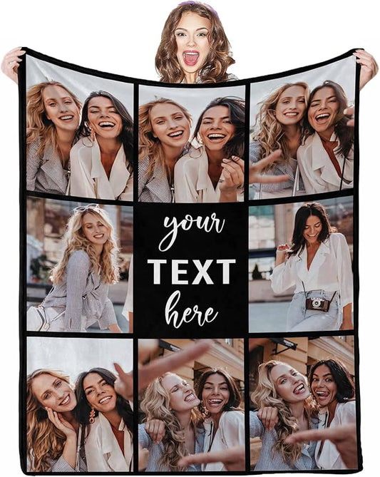 Picture Blanket Personalized Photo, 8 Photos Blanket Customize Custom Friendship Blanket Long Distance Friendship Gifts for Besties, Female, Soul Sister, BFF