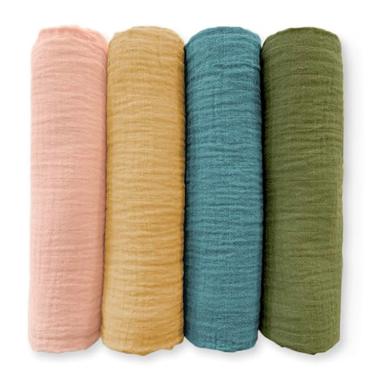 SwaddleDesigns Cotton Muslin Swaddle Blankets for Baby Boy & Baby Girl, Set of 4, Neutral Receiving Blankets for Newborn, Baby Registry & Gift, 46x46 inches, Fiesta