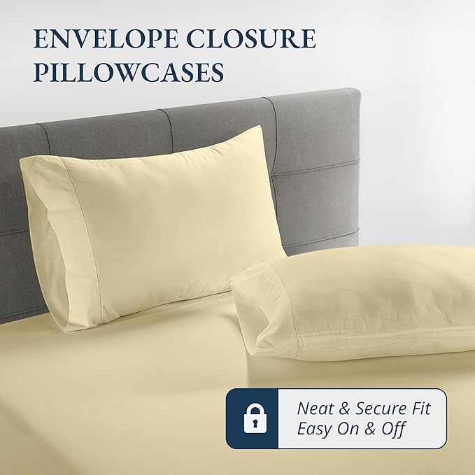 LANE LINEN Full Fitted Sheet, 100% Organic Cotton, 3-Piece Set (1 Fitted Sheet,2 Pillowcases), Percale Weave, Full Bed Bottom Sheet, Ultra Soft, Fits Mattress Upto 15" Deep - Vanilla(No Flat Sheet)