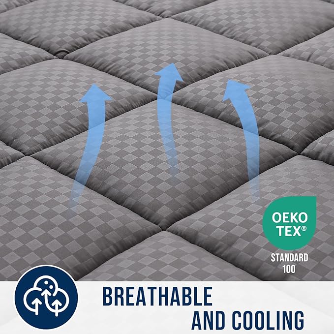 OLANLY Twin XL Quilted Fitted Mattress Pad, Elastic Fitted Mattress Topper, Cooling Soft Mattress Cover Stretches up to 21 Inches Deep, Machine Washable Mattress Protector (39x80 inch, Dark Grey)