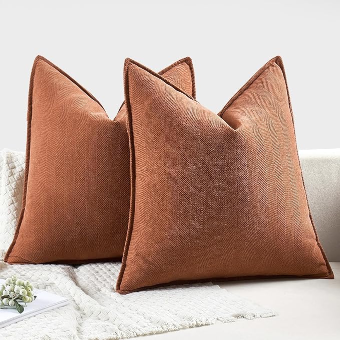 MIULEE Pack of 2 Burnt Orange Decorative Pillow Covers 24x24 Inch Chenille Luxurious Couch Throw Pillows Boho Cushion Covers Euro Shams with Elegant Design for Sofa Bed Living Room Home Decor