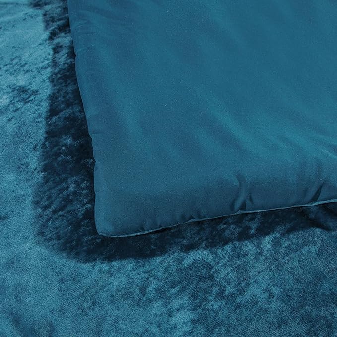 Sunshine Nicole Distressed Velvet Comforter Set, Distressed Velvet Face and Brushed Solid Microfiber Reverse, with Light Weight Soft Poly Fill, 5 Pieces Teal, King