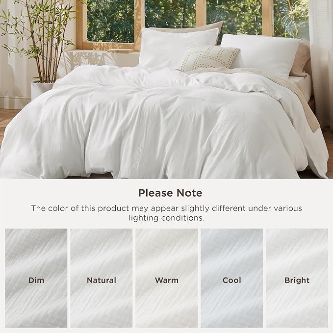 Bedsure Muslin Duvet Cover King Size - Cotton Blend Rayon Derived from Bamboo, Cooling Duvet Covet for Hot Sleepers - Ultra-Soft & Breathable Bedding Set for All Seasons(White, 104"x90")