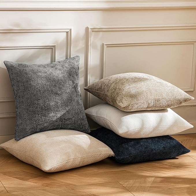 a moment Dark Gray Chenille Throw Pillow Covers 24x24 Inch Pack of 2 Modern Decorative Throw Pillow Cases Farmhouse Cross Covers Home Decor for Sofa Bedroom Living Room