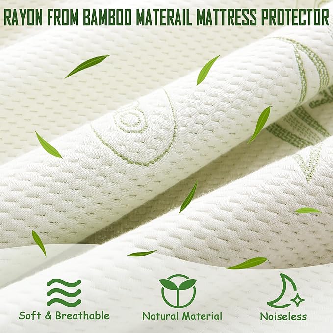 Cal King Size Waterproof Mattress Protector, Premium Cooling Viscose from Bamboo Mattress Pad, Breathable, Noiseless, Cooling & Machine-Washable Bed Cover with 21" Deep Pocket