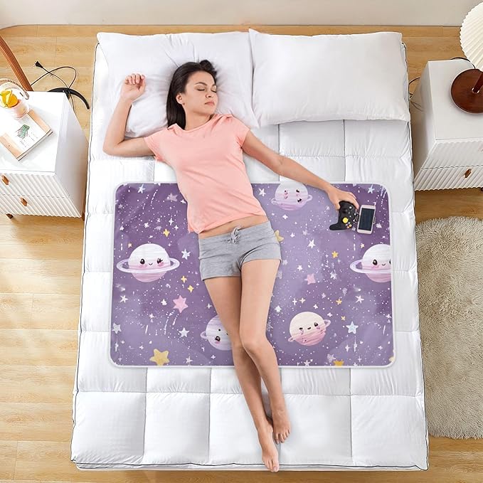Waterproof Bed Pad Reusable Changing Pad Toddler Mattress Protector Large Pee Pad Baby Diaper Pad Soft Washable Liner Purple Cute Planets Stars