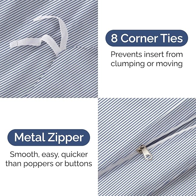 Duvet Cover Twin/Twin XL Size - Extra Soft Twin/Twin XL Size Duvet Cover - Lightweight, Breathable & Cozy w/ Zipper Closures and Ties - 68" x 90" Inches - (Blue Stripes 2) Comforter Not Included