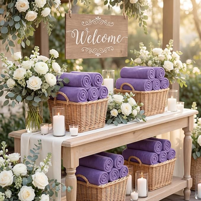 Tinideya 6 Pcs Flannel Fleece Throw Blanket Bulk 50 x 60 Inch Soft Fleece Blanket Warm Throw Blankets Coral Blankets for Couch Sofa Home Wedding Gifts Season (Purple)