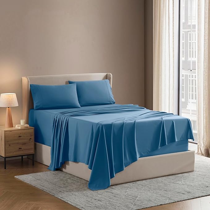 Nestl Full XL Sheet Set - Luxury 1800 Ultra-Soft Microfiber Full Extra Long Bed Sheets - Double Brushed - Deep Pockets - Easy Fit - 4 Piece Set - Bedding Sheets & Pillowcases (Full XL, Blue Heaven)