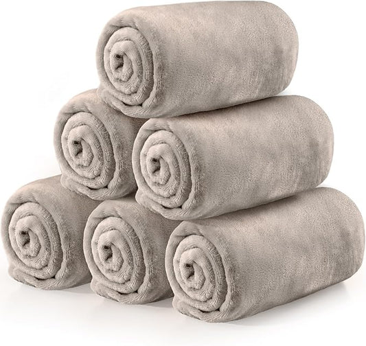 Tinideya 6 Pcs Flannel Fleece Throw Blanket Bulk 50 x 60 Inch Soft Fleece Blanket Warm Throw Blanket Coral Blankets for Couch Sofa Home Wedding Gifts Season (Camel Color)