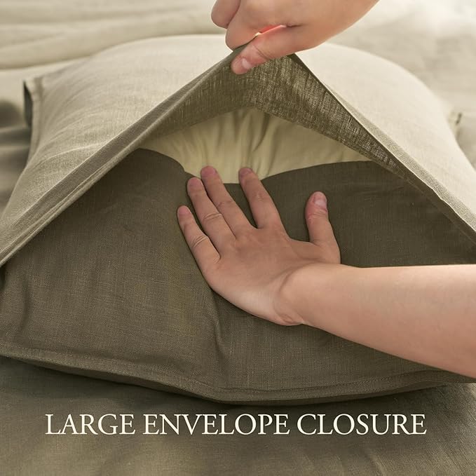 DAPU 100% Linen Duvet Cover Set - Pure Natural French Flax Linen with Corner Ties and Zipper Closure Soft Breathable Durable for Hot Sleepers 1 Duvet Cover 2 Pillowcases (Forest Green, Queen)
