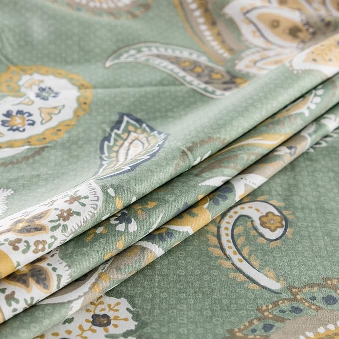 YuHeGuoJi Paisley King Duvet Cover 100% Cotton Green Floral Duvet Cover Set 3 Pieces 1 Boho Vintage Flower Patterned Duvet Cover with Zipper Ties 2 Pillowcases Sage Bedding Soft Breathable Durable