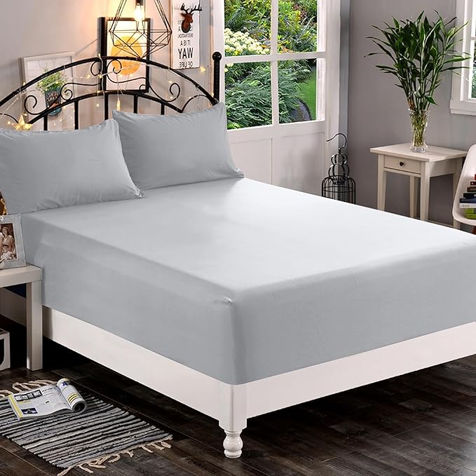 Elegant Comfort 1500 Premium Quality Fitted Sheet Ultra Soft 18-24 Inch Extra Deep Pocket - Single Fitted Sheet for High Mattress - Wrinkle Free with Smart Storage Pockets, California King, Silver