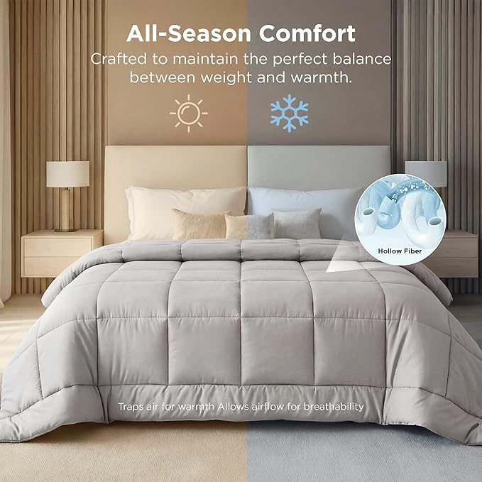 Bedsure Comforter Duvet Insert - Quilted Comforters Oversized King, All Season Duvet, GentleSoft Down Alternative Bedding, with 8 Tabs, Gifts for Women/Men, Light Grey, Oversized King 116 x 98 Inches