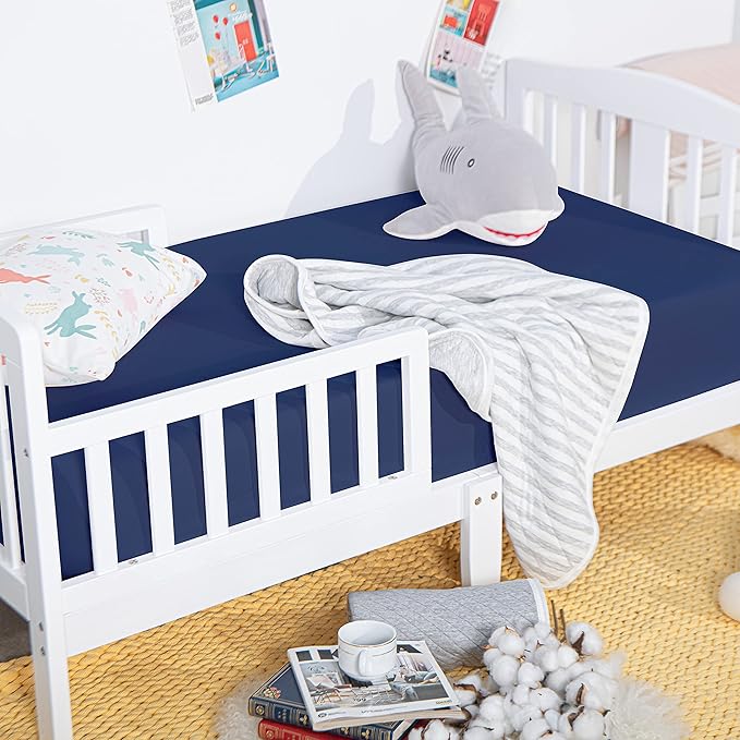 NTBAY 100% Brushed Microfiber Fitted Crib Sheet, Super Soft and Cozy 28x52 Crib Sheet for Standard Crib and Toddler Mattresses, Boys, Girls, Unisex, Navy Blue, 28x52 Inches