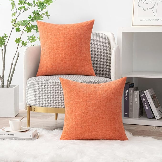 MIULEE Pack of 2 Couch Throw Pillow Covers 16x16 Inch Soft Coral Red Chenille Pillow Covers for Sofa Living Room Spring Home Decor Couch Solid Dyed Cases