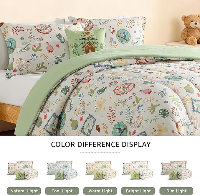 Twin Comforter Set for Girls-3 Pieces Forest Friends Twin Bedding Sets for Kids,1 Comforter,1 Sham and 1 Decor Pillow